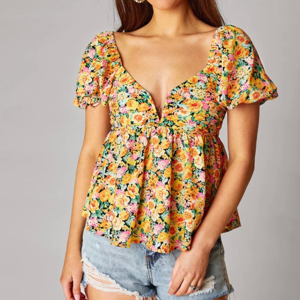 Buddy Love Yellow Floral Peplum Blouse